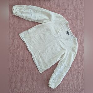 J. Crew Ivory Embroidered Linen Blouse